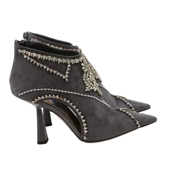 $2325 Jimmy Choo Ankle Boots NEW Sz 37.5 Crystal Embellished Pointed Toe Suede - Picture 1 of 12